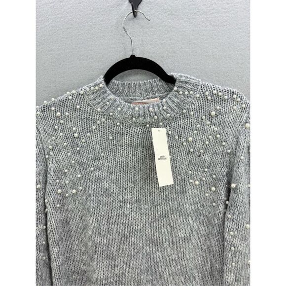NWT Urban Outfitters Womens Gray Pearl Beaded Balloon Sleeves Sweater Size Small - Picture 7 of 9